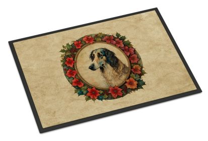 Borzoi Christmas Flowers Doormat Front Door Mat Indoor Outdoor Rugs for Entryway, Non Slip Washable Low Pile, 24H X 36W