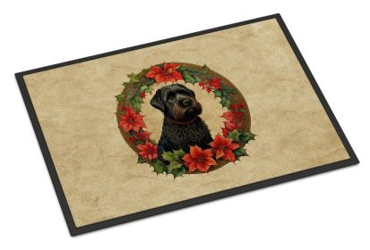 Black Russian Terrier Christmas Flowers Doormat Front Door Mat Indoor Outdoor Rugs for Entryway, Non Slip Washable Low Pile, 24H X 36W