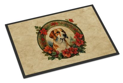 English Foxhound Christmas Flowers Doormat Front Door Mat Indoor Outdoor Rugs for Entryway, Non Slip Washable Low Pile, 24H X 36W