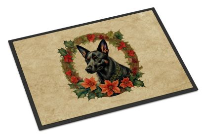 Australian Kelpie Christmas Flowers Doormat Front Door Mat Indoor Outdoor Rugs for Entryway, Non Slip Washable Low Pile, 24H X 36W