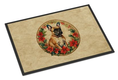 French Bulldog Christmas Flowers Doormat Front Door Mat Indoor Outdoor Rugs for Entryway, Non Slip Washable Low Pile, 24H X 36W