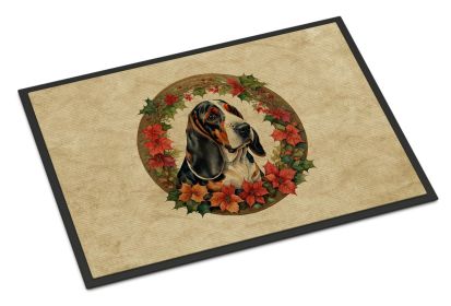 Basset Hound Christmas Flowers Doormat Front Door Mat Indoor Outdoor Rugs for Entryway, Non Slip Washable Low Pile, 24H X 36W