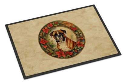 Boxer Christmas Flowers Doormat Front Door Mat Indoor Outdoor Rugs for Entryway, Non Slip Washable Low Pile, 24H X 36W