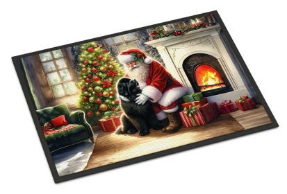 Newfoundland and Santa Claus Doormat Front Door Mat Indoor Outdoor Rugs for Entryway, Non Slip Washable Low Pile, 24H X 36W