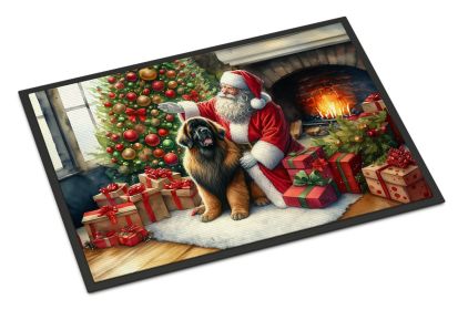 Leonberger and Santa Claus Doormat Front Door Mat Indoor Outdoor Rugs for Entryway, Non Slip Washable Low Pile, 24H X 36W