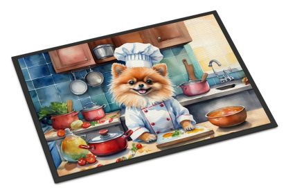 Pomeranian The Chef Doormat Front Door Mat Indoor Outdoor Rugs for Entryway, Non Slip Washable Low Pile, 24H X 36W