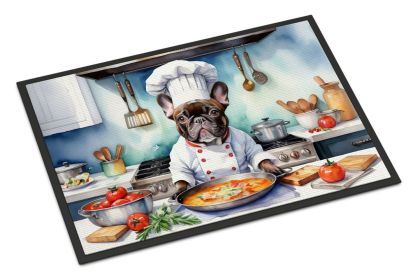 French Bulldog The Chef Doormat Front Door Mat Indoor Outdoor Rugs for Entryway, Non Slip Washable Low Pile, 24H X 36W