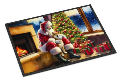 Shiba Inu and Santa Claus Doormat Front Door Mat Indoor Outdoor Rugs for Entryway, Non Slip Washable Low Pile, 24H X 36W