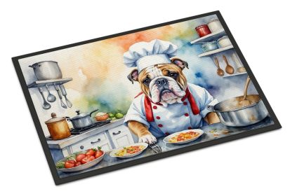 English Bulldog The Chef Doormat Front Door Mat Indoor Outdoor Rugs for Entryway, Non Slip Washable Low Pile, 24H X 36W