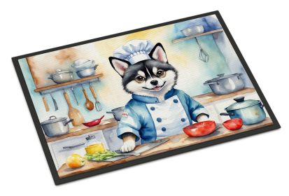 Alaskan Klee Kai The Chef Doormat Front Door Mat Indoor Outdoor Rugs for Entryway, Non Slip Washable Low Pile, 24H X 36W