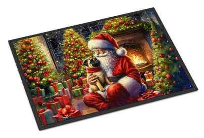 Fawn Pug and Santa Claus Doormat Front Door Mat Indoor Outdoor Rugs for Entryway, Non Slip Washable Low Pile, 24H X 36W