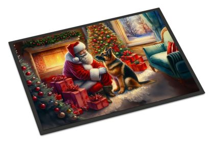 German Shepherd and Santa Claus Doormat Front Door Mat Indoor Outdoor Rugs for Entryway, Non Slip Washable Low Pile, 24H X 36W