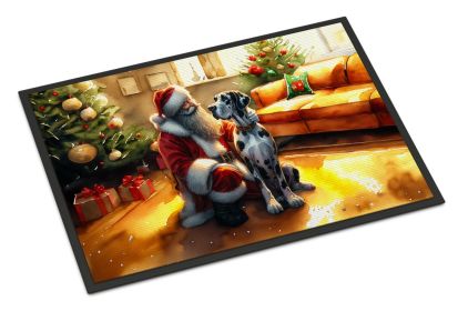 Great Dane and Santa Claus Doormat Front Door Mat Indoor Outdoor Rugs for Entryway, Non Slip Washable Low Pile, 24H X 36W