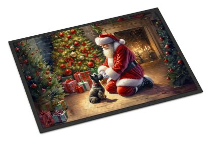 Scottish Terrier and Santa Claus Doormat Front Door Mat Indoor Outdoor Rugs for Entryway, Non Slip Washable Low Pile, 24H X 36W