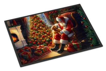 Golden Retriever and Santa Claus Doormat Front Door Mat Indoor Outdoor Rugs for Entryway, Non Slip Washable Low Pile, 24H X 36W