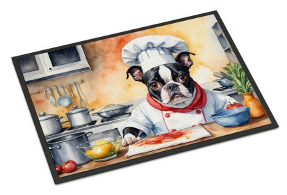 Boston Terrier The Chef Doormat Front Door Mat Indoor Outdoor Rugs for Entryway, Non Slip Washable Low Pile, 24H X 36W