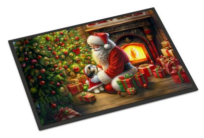 Shih Tzu and Santa Claus Doormat Front Door Mat Indoor Outdoor Rugs for Entryway, Non Slip Washable Low Pile, 24H X 36W