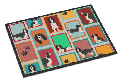 Lots of Black and White English Springer Spaniel Doormat Front Door Mat Indoor Outdoor Rugs for Entryway, Non Slip Washable Low Pile, 24H X 36W