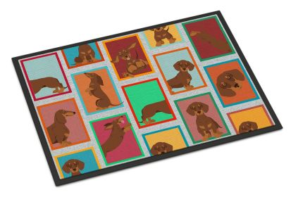 Lots of Chocolate and Tan Dachshund Doormat Front Door Mat Indoor Outdoor Rugs for Entryway, Non Slip Washable Low Pile, 24H X 36W