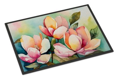 Mississippi Magnolia in Watercolor Doormat Front Door Mat Indoor Outdoor Rugs for Entryway, Non Slip Washable Low Pile, 24H X 36W