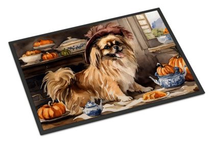 Tibetan Spaniel Fall Kitchen Pumpkins Doormat Front Door Mat Indoor Outdoor Rugs for Entryway, Non Slip Washable Low Pile, 24H X 36W