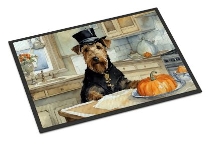 Airedale Terrier Fall Kitchen Pumpkins Doormat Front Door Mat Indoor Outdoor Rugs for Entryway, Non Slip Washable Low Pile, 24H X 36W