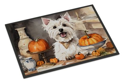 Westie Fall Kitchen Pumpkins Doormat Front Door Mat Indoor Outdoor Rugs for Entryway, Non Slip Washable Low Pile, 24H X 36W