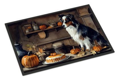 Australian Shepherd Fall Kitchen Pumpkins Doormat Front Door Mat Indoor Outdoor Rugs for Entryway, Non Slip Washable Low Pile, 24H X 36W