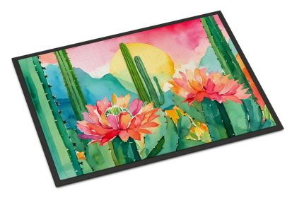 Arizona Saguaro Cactus Blossom in Watercolor Doormat Front Door Mat Indoor Outdoor Rugs for Entryway, Non Slip Washable Low Pile, 24H X 36W