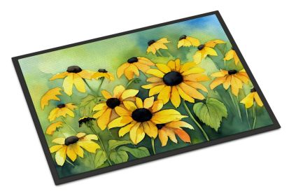 Maryland Black-Eyed Susans in Watercolor Doormat Front Door Mat Indoor Outdoor Rugs for Entryway, Non Slip Washable Low Pile, 24H X 36W