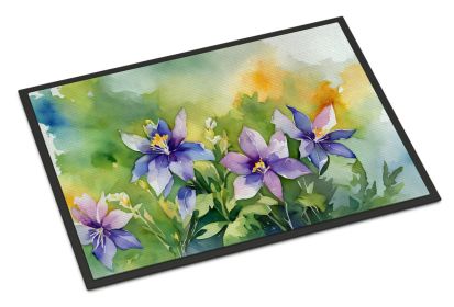 Colorado Rocky Mountain Columbine in Watercolor Doormat Front Door Mat Indoor Outdoor Rugs for Entryway, Non Slip Washable Low Pile, 24H X 36W