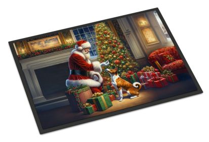 Basenji and Santa Claus Doormat Front Door Mat Indoor Outdoor Rugs for Entryway, Non Slip Washable Low Pile, 24H X 36W