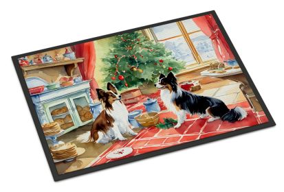 Papillon Christmas Cookies Doormat Front Door Mat Indoor Outdoor Rugs for Entryway, Non Slip Washable Low Pile, 24H X 36W