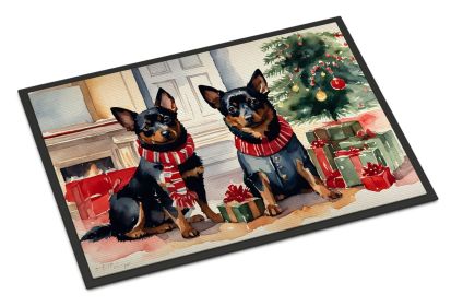 Lancashire Heeler Cozy Christmas Doormat Front Door Mat Indoor Outdoor Rugs for Entryway, Non Slip Washable Low Pile, 24H X 36W