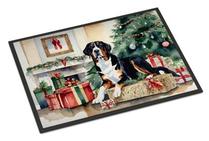 Greater Swiss Mountain Dog Cozy Christmas Doormat Front Door Mat Indoor Outdoor Rugs for Entryway, Non Slip Washable Low Pile, 24H X 36W