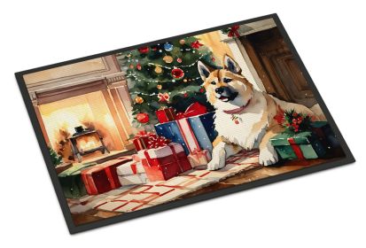 Akita Cozy Christmas Doormat Front Door Mat Indoor Outdoor Rugs for Entryway, Non Slip Washable Low Pile, 24H X 36W