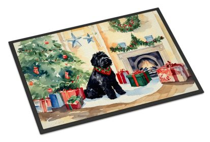 Black Russian Terrier Cozy Christmas Doormat Front Door Mat Indoor Outdoor Rugs for Entryway, Non Slip Washable Low Pile, 24H X 36W