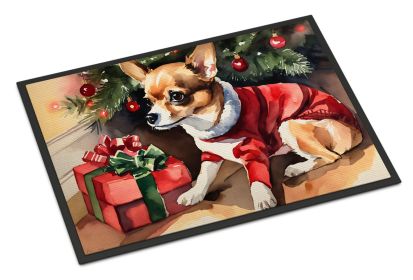 Chihuahua Cozy Christmas Doormat Front Door Mat Indoor Outdoor Rugs for Entryway, Non Slip Washable Low Pile, 24H X 36W