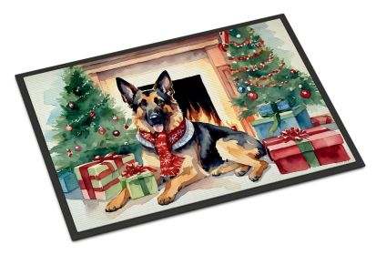 German Shepherd Cozy Christmas Doormat Front Door Mat Indoor Outdoor Rugs for Entryway, Non Slip Washable Low Pile, 24H X 36W