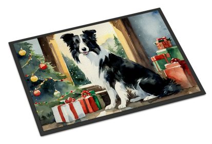 Border Collie Cozy Christmas Doormat Front Door Mat Indoor Outdoor Rugs for Entryway, Non Slip Washable Low Pile, 24H X 36W