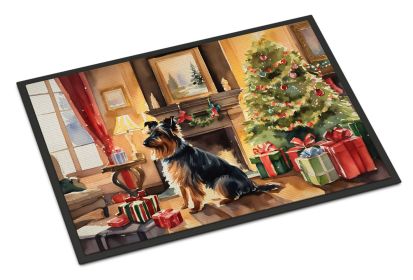 Australian Terrier Cozy Christmas Doormat Front Door Mat Indoor Outdoor Rugs for Entryway, Non Slip Washable Low Pile, 24H X 36W