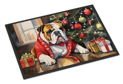 English Bulldog Cozy Christmas Doormat Front Door Mat Indoor Outdoor Rugs for Entryway, Non Slip Washable Low Pile, 24H X 36W