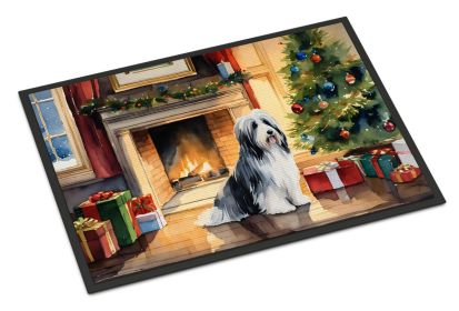 Bearded Collie Cozy Christmas Doormat Front Door Mat Indoor Outdoor Rugs for Entryway, Non Slip Washable Low Pile, 24H X 36W