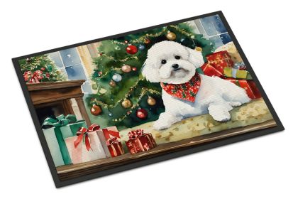 Bichon Frise Cozy Christmas Doormat Front Door Mat Indoor Outdoor Rugs for Entryway, Non Slip Washable Low Pile, 24H X 36W