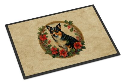 Lancashire Heeler Christmas Flowers Doormat Front Door Mat Indoor Outdoor Rugs for Entryway, Non Slip Washable Low Pile, 24H X 36W