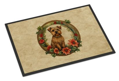 Norfolk Terrier Christmas Flowers Doormat Front Door Mat Indoor Outdoor Rugs for Entryway, Non Slip Washable Low Pile, 24H X 36W