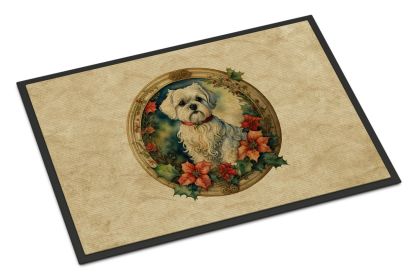 Maltese Christmas Flowers Doormat Front Door Mat Indoor Outdoor Rugs for Entryway, Non Slip Washable Low Pile, 24H X 36W