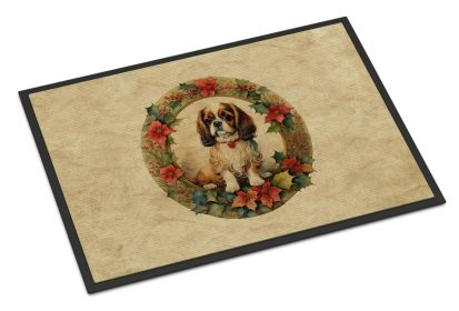 English Toy Spaniel Christmas Flowers Doormat Front Door Mat Indoor Outdoor Rugs for Entryway, Non Slip Washable Low Pile, 24H X 36W