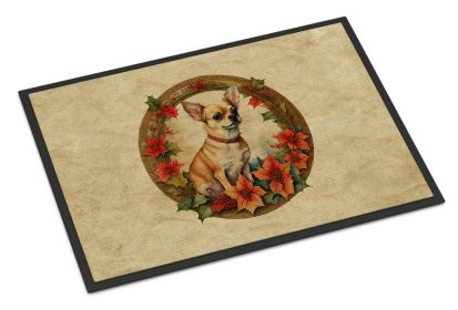 Chihuahua Christmas Flowers Doormat Front Door Mat Indoor Outdoor Rugs for Entryway, Non Slip Washable Low Pile, 24H X 36W