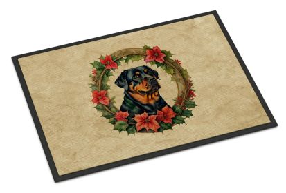 Rottweiler Christmas Flowers Doormat Front Door Mat Indoor Outdoor Rugs for Entryway, Non Slip Washable Low Pile, 24H X 36W